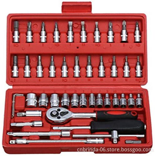 46 Piece 1/4" Drive Socket Wrench Driver tools set that's ideal for any professional or amateur home and garage repairs